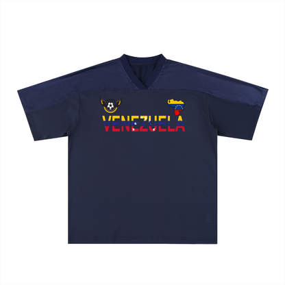 Venezuela Flag Themed Unisex Oversized Mesh V-Neck Soccer Jersey