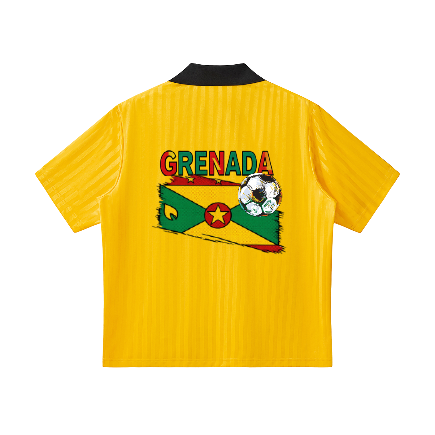 Grenada Flag Themed Graphic Collar Striped Soccer Jersey