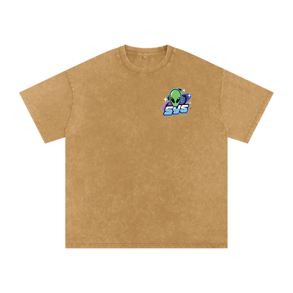 Graphic Alien Art Unisex Snow Washed Oversized Cotton T-Shirt