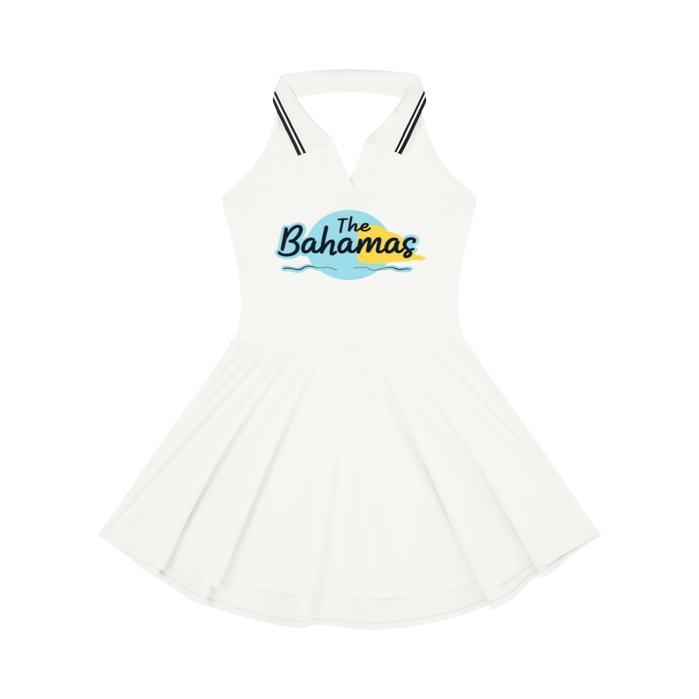 Bahamas Flag Themed Women's Collared Halter A-Line Tennis Dress