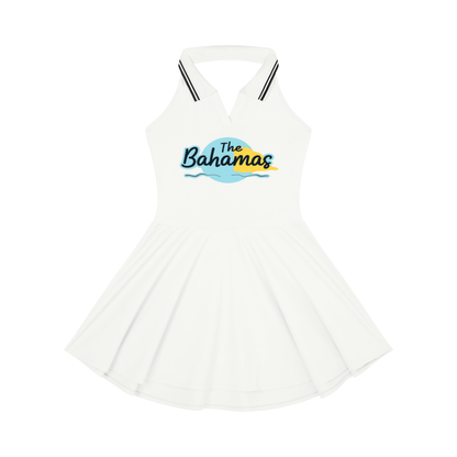 Bahamas Flag Themed Women's Collared Halter A-Line Tennis Dress