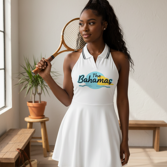 Bahamas Flag Themed Women's Collared Halter A-Line Tennis Dress