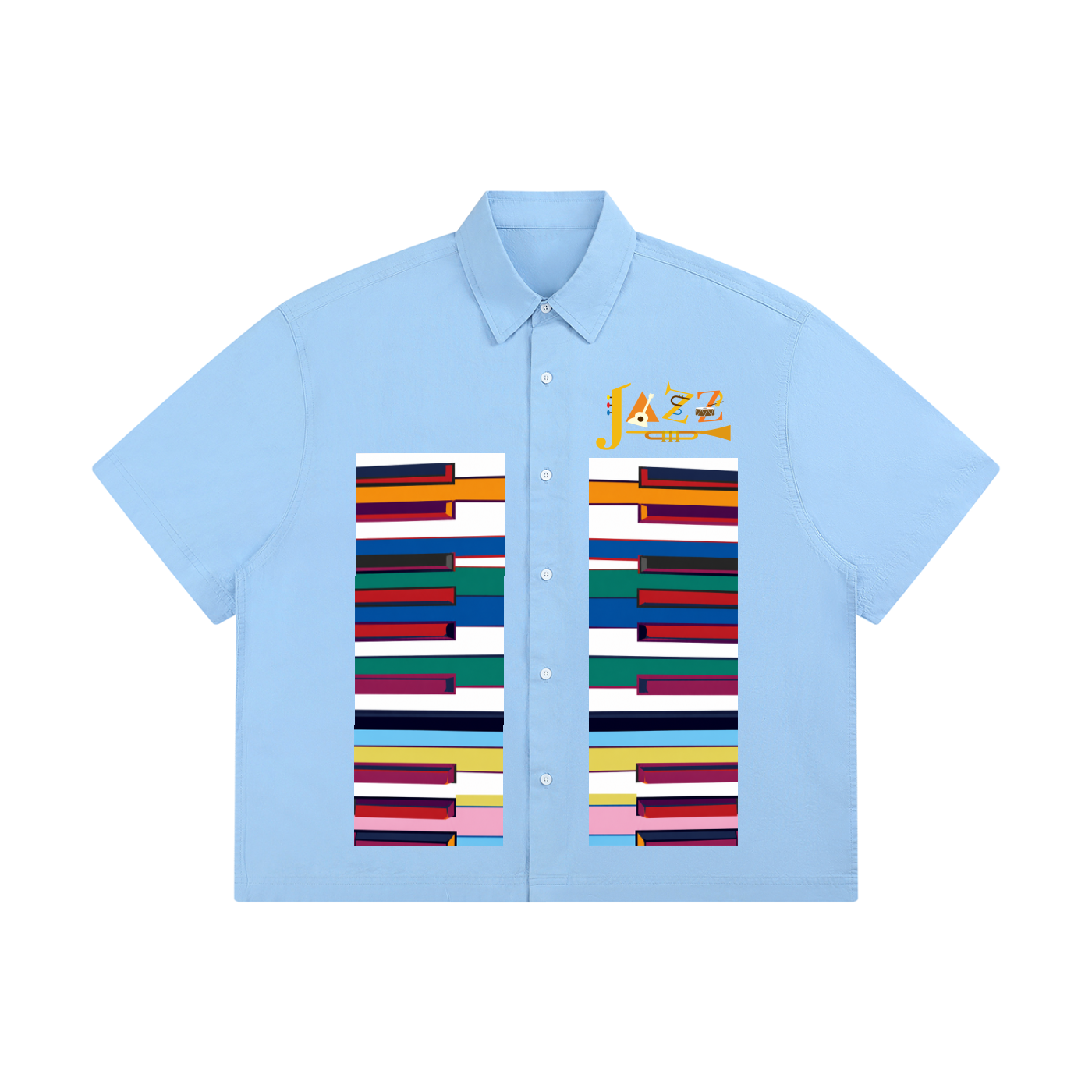 Colorful Piano Keys Print Unisex Boxy Short Sleeve Shirt