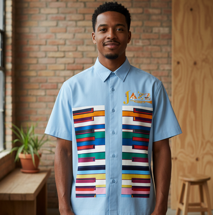 Colorful Piano Keys Print Unisex Boxy Short Sleeve Shirt