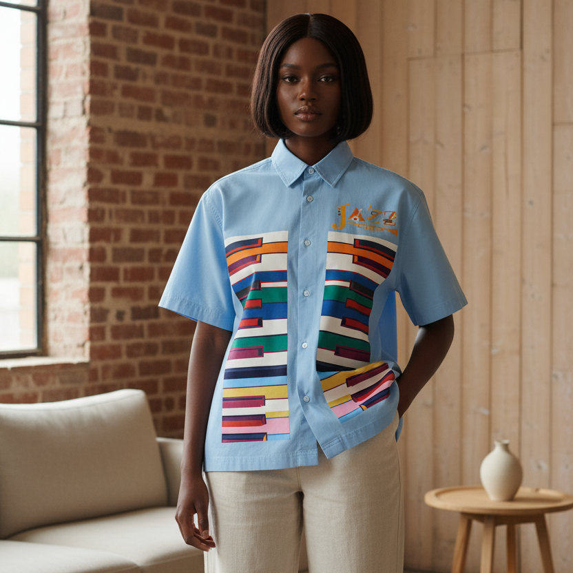 Colorful Piano Keys Print Unisex Boxy Short Sleeve Shirt