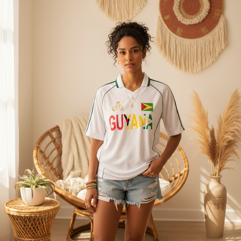 Guyana Flag Themed Unisex Graphic Shadow Stripe Collared Soccer Jersey