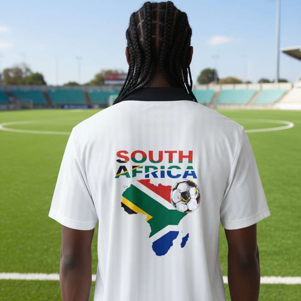 South African Flag Themed Graphic Collar Striped Soccer Jersey