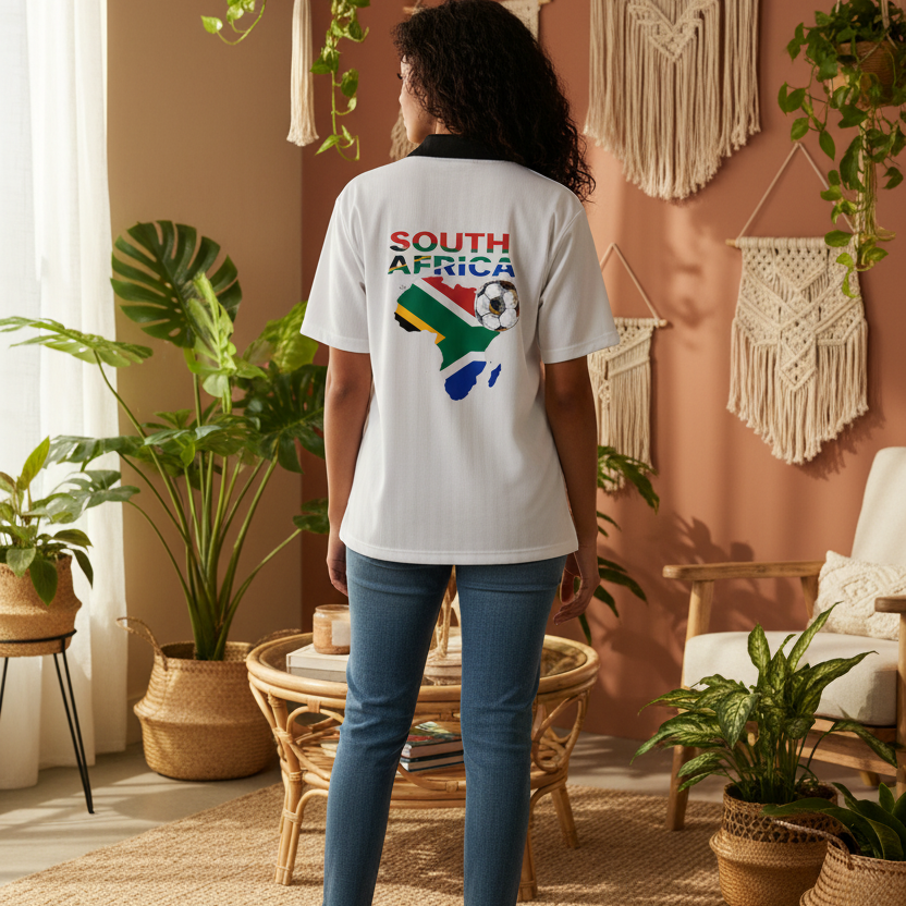 South African Flag Themed Graphic Collar Striped Soccer Jersey