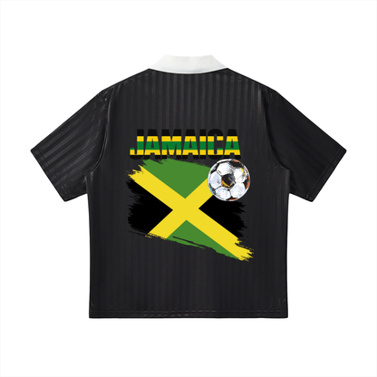 Jamaican Flag Themed Unisex Graphic Contrast Collar Striped Soccer Jersey