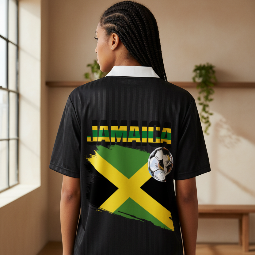 Jamaican Flag Themed Unisex Graphic Contrast Collar Striped Soccer Jersey