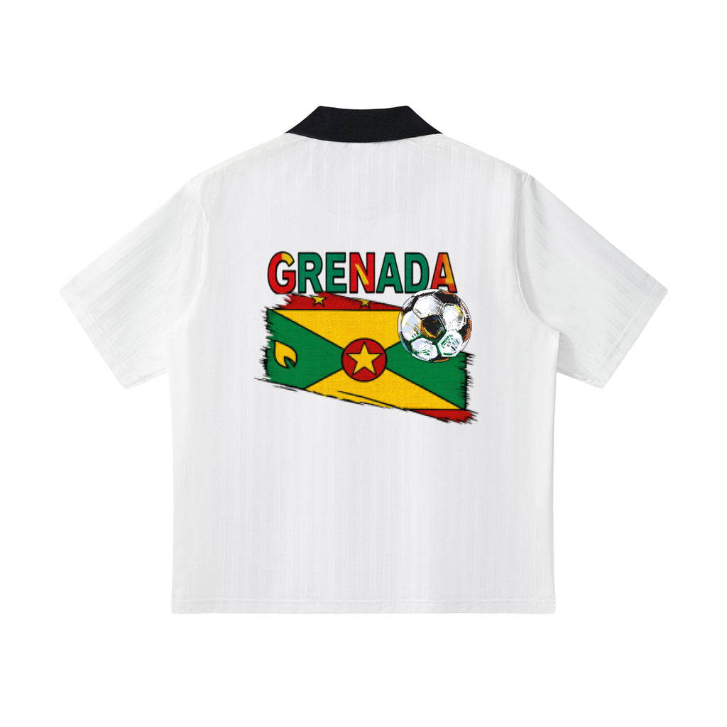 Grenada Flag Themed Graphic Collar Striped Soccer Jersey