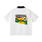 Grenada Flag Themed Graphic Collar Striped Soccer Jersey