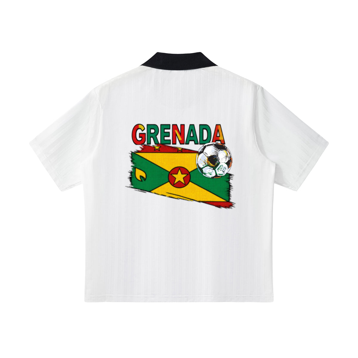 Grenada Flag Themed Graphic Collar Striped Soccer Jersey