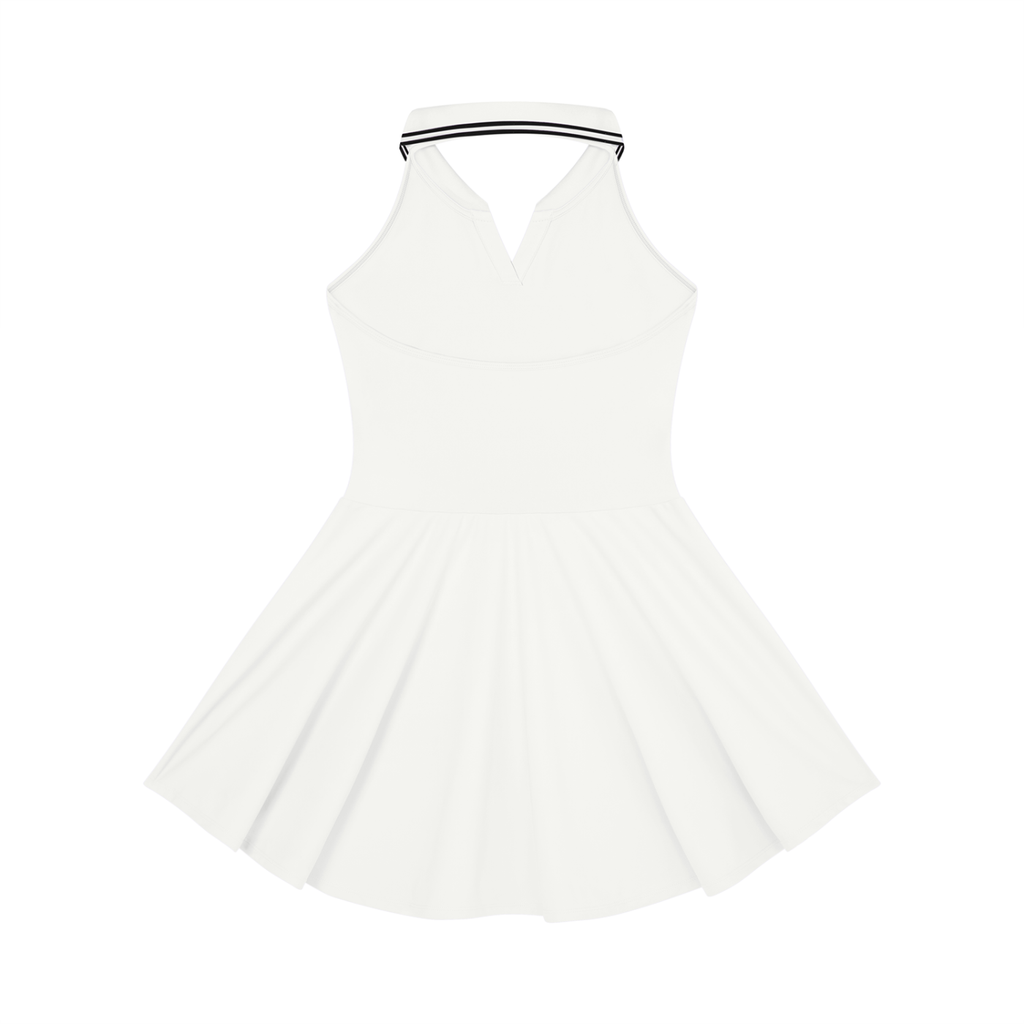 Women's A-Line Tennis Dress with Collared Halter Neckline Featuring a Cuban Flag Motif