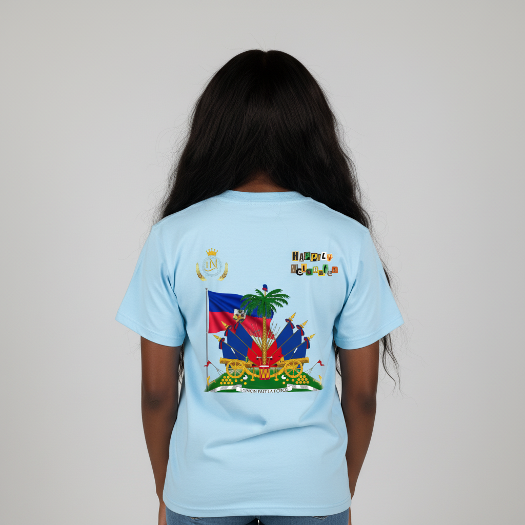 Haiti Flag Themed Vintage Wash Cotton Graphic Unisex T-Shirt