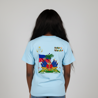 Haiti Flag Themed Vintage Wash Cotton Graphic Unisex T-Shirt