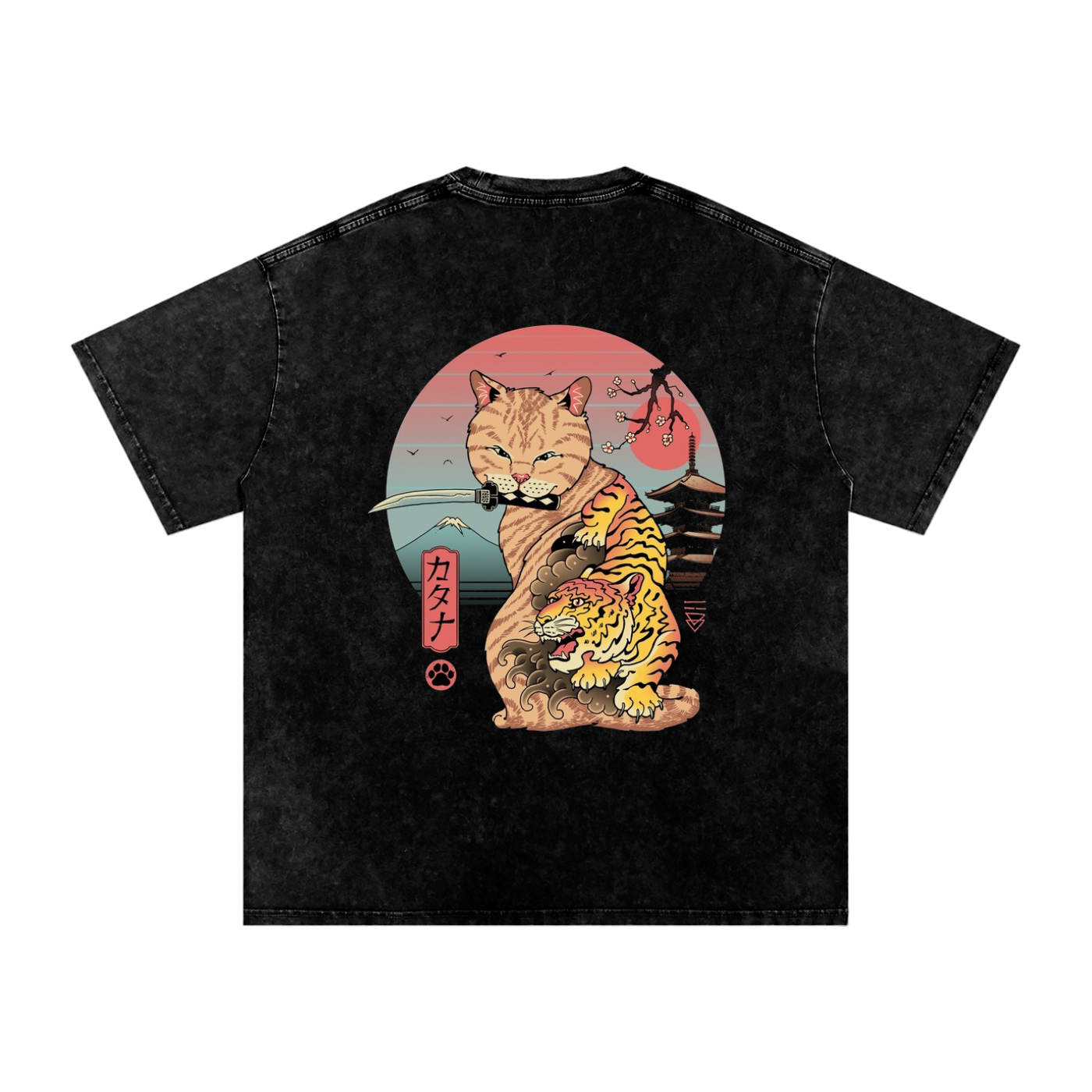 Graphic Japanese Tiger Art Snow Washed Oversized Cotton Unisex T-Shirt
