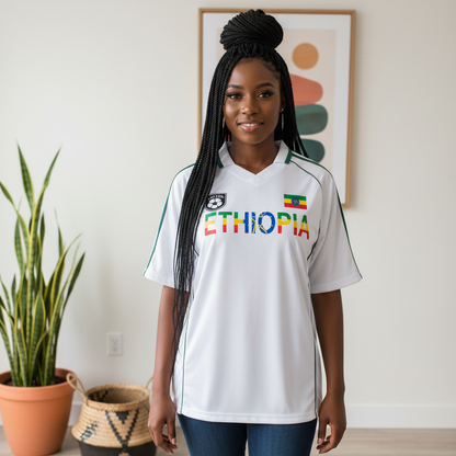 Ethiopia Flag Themed Graphic Stripe Collared Soccer Jersey