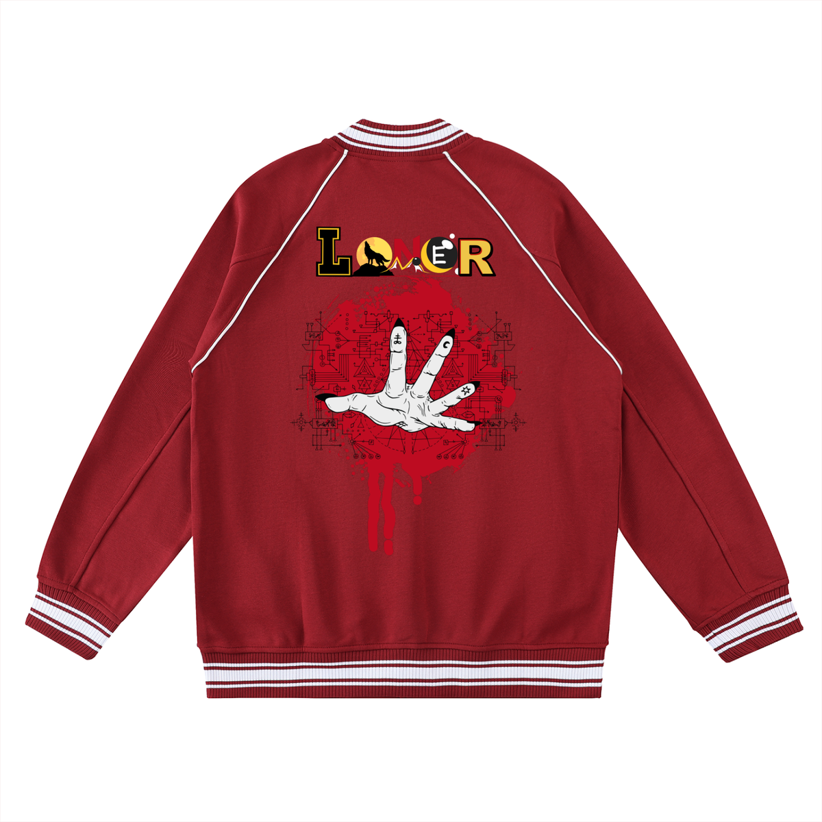 Gothic Hand Graphic Unisex  Contrast Trim Raglan Varsity Jacket