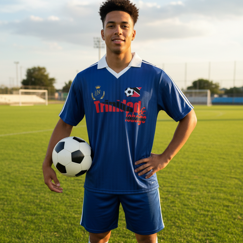 Trinidad Flag Themed Contrast Collar Striped Soccer Unisex Jersey