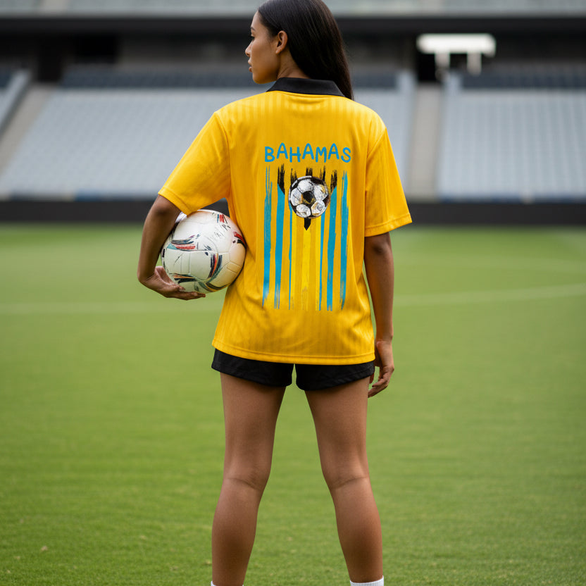Bahamas Flag Themed Contrast Collar Striped Soccer Jersey
