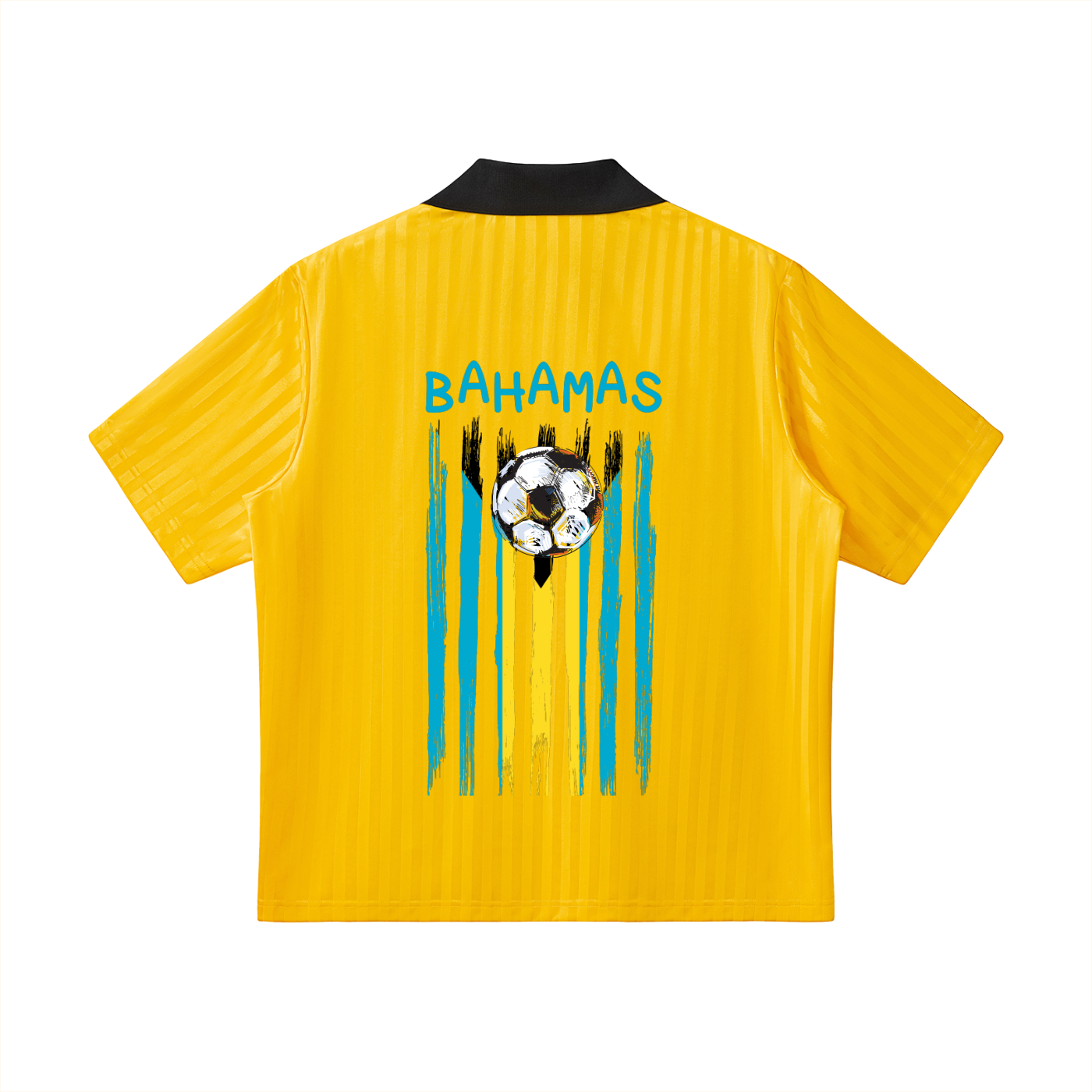 Bahamas Flag Themed Contrast Collar Striped Soccer Jersey