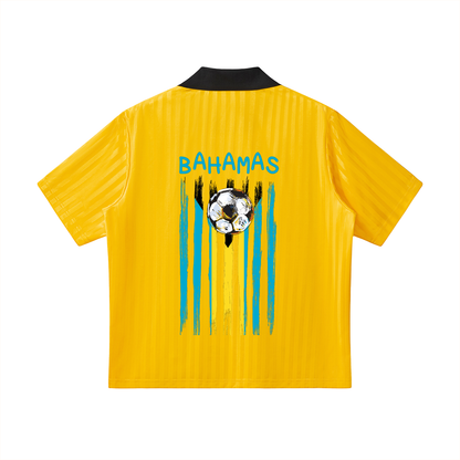 Bahamas Flag Themed Contrast Collar Striped Soccer Jersey