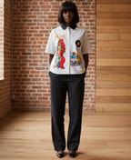 Jazz Singer, Jazz Band Graphic Unisex Striped Boxy Contrast Collar Shirt