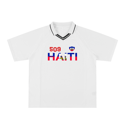 Haitian Pride and Flag Themed Striped V-Neck Unisex  Soccer Jersey