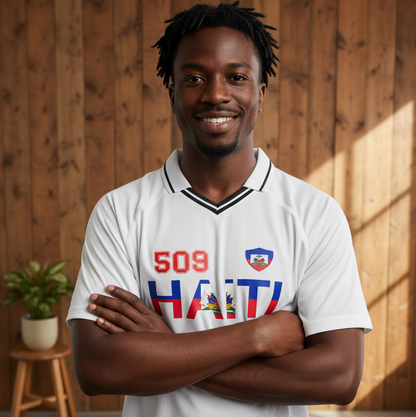 Haitian Pride and Flag Themed Striped V-Neck Unisex  Soccer Jersey