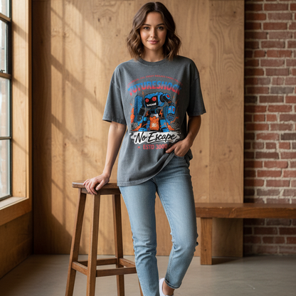 Future Robot Dystopia Graphic Snow Washed Oversized Cotton Unisex T-Shirt