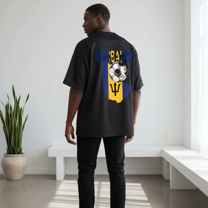 Barbados Flag Themed Unisex Oversized Mesh V-Neck Soccer Jersey