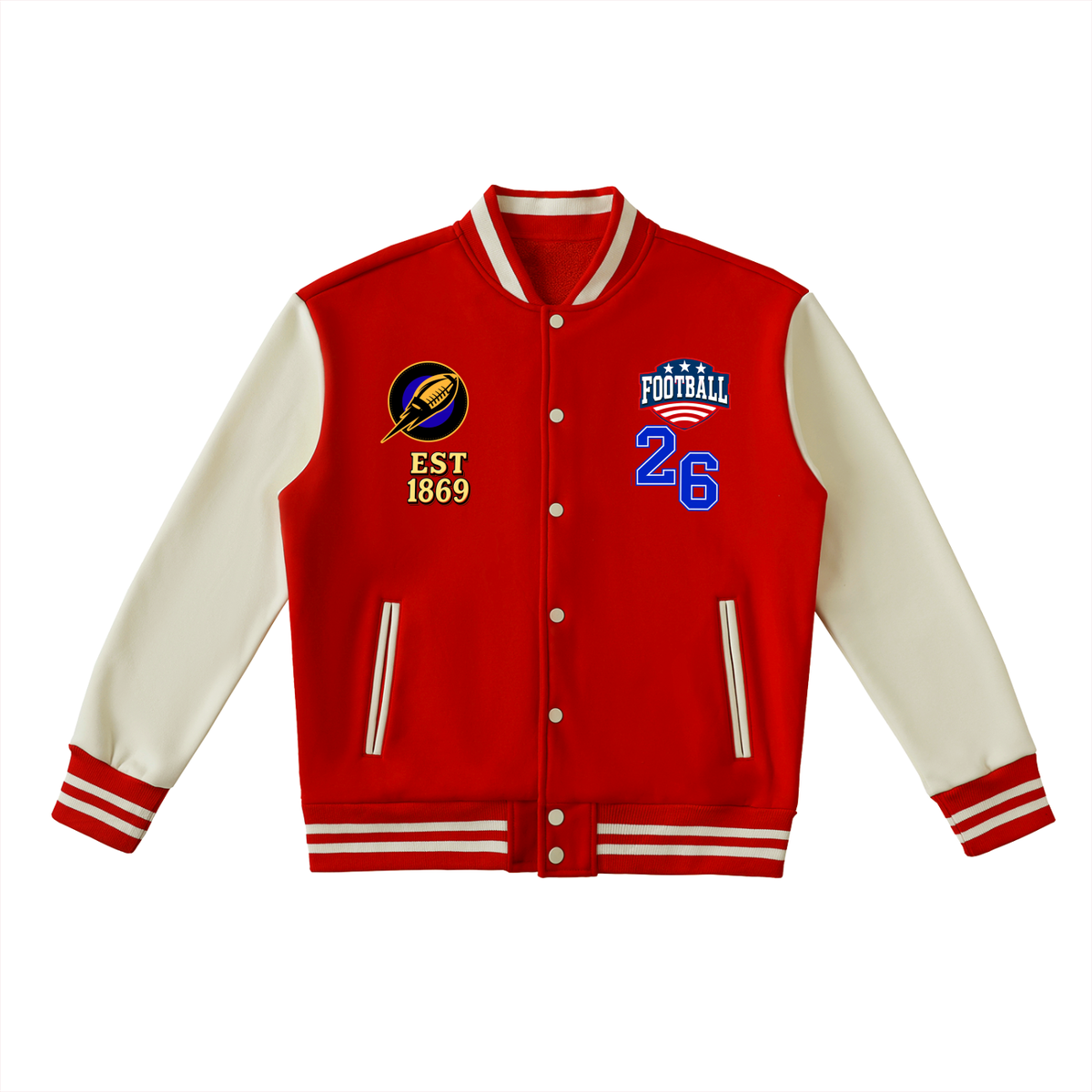 American Football Themed Graphic Two-Tone Fleeced Varsity Unisex Jacket