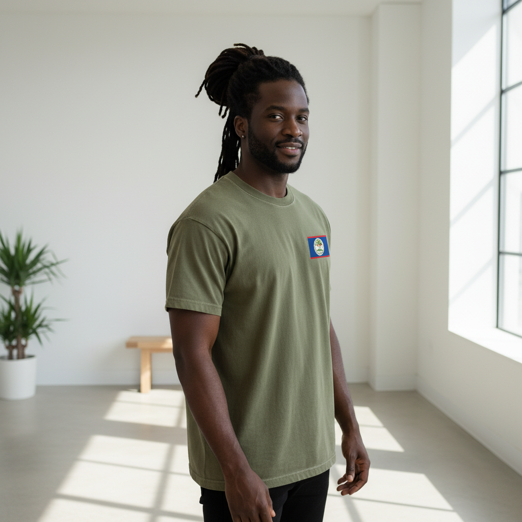 Belize Flag Themed Graphic Unisex  Vintage Wash Cotton T-Shirt