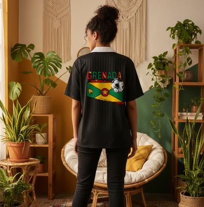 Grenada Flag Themed Graphic Collar Striped Soccer Jersey