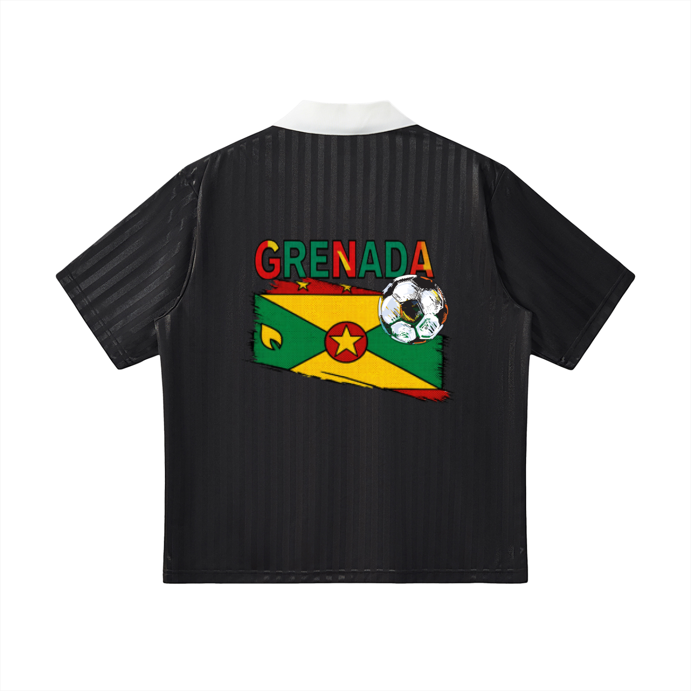 Grenada Flag Themed Graphic Collar Striped Soccer Jersey