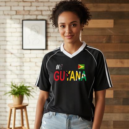 Guyana Flag Themed Unisex Graphic Shadow Stripe Collared Soccer Jersey
