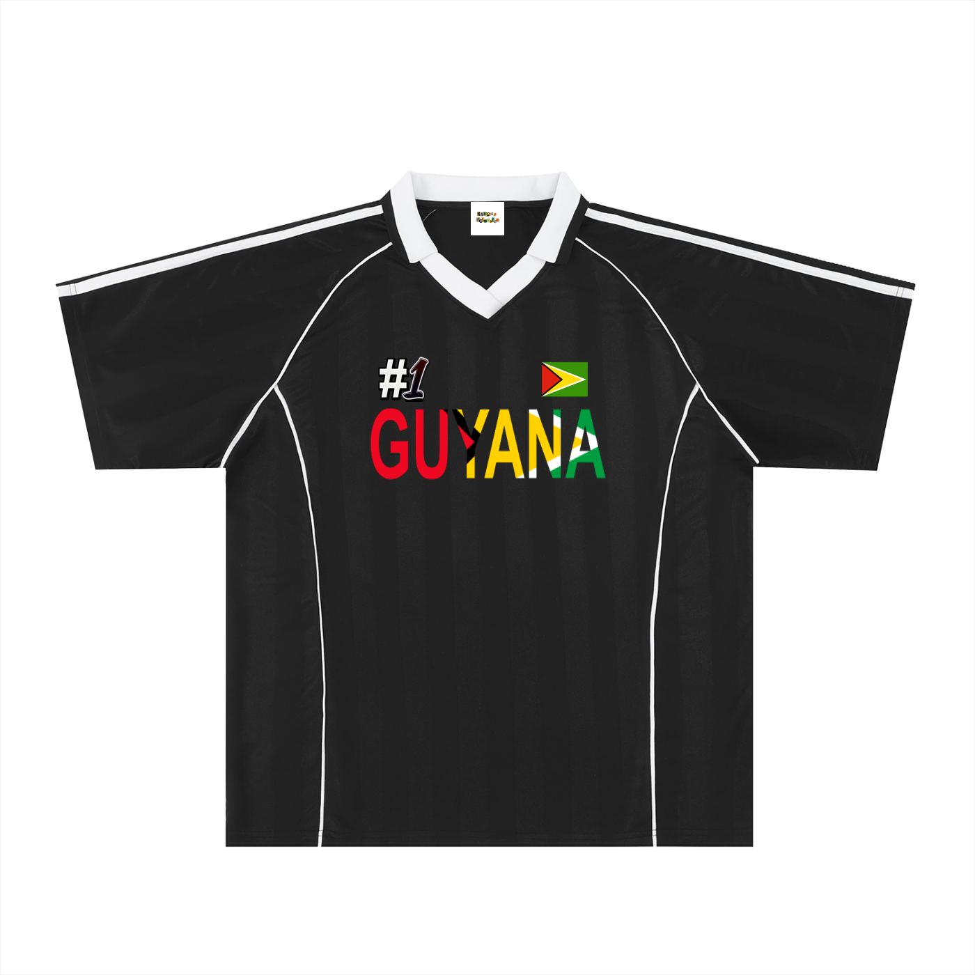 Guyana Flag Themed Unisex Graphic Shadow Stripe Collared Soccer Jersey