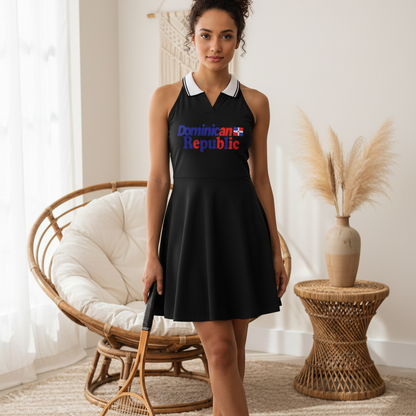 Dominican Republic Flag Themed Women's Collared Halter A-Line Tennis Dress