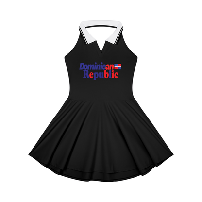 Dominican Republic Flag Themed Women's Collared Halter A-Line Tennis Dress