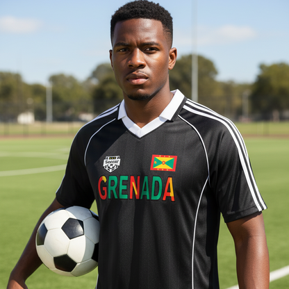 Grenada Flag Themed Graphic Stripe Collared Soccer Jersey
