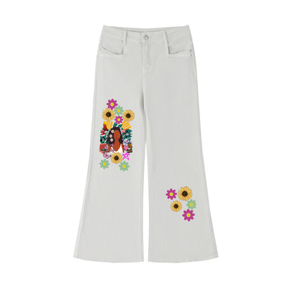 Afro Music Themed Graphic Women's Vintage Wash Flared Leg Jeans
