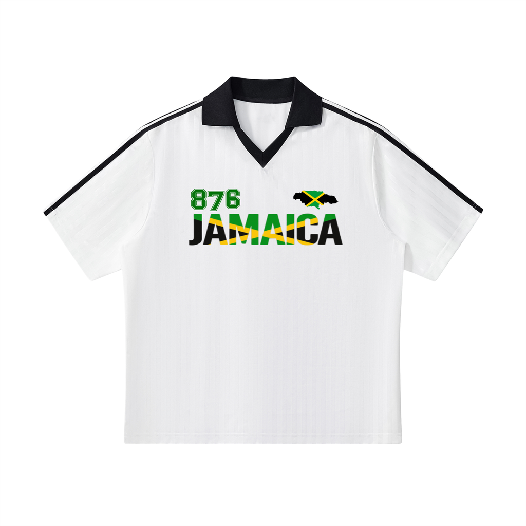 Jamaican Flag Themed Unisex Graphic Contrast Collar Striped Soccer Jersey