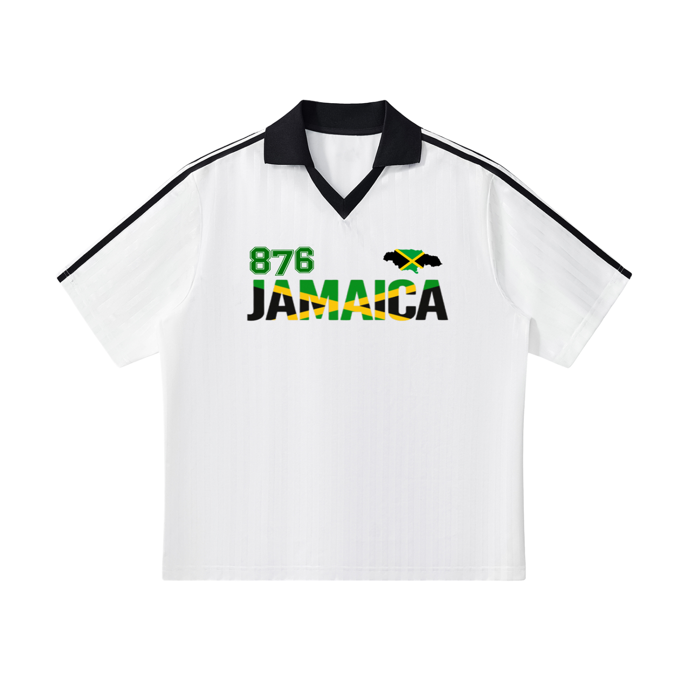 Jamaican Flag Themed Unisex Graphic Contrast Collar Striped Soccer Jersey