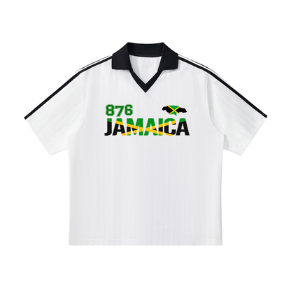 Jamaican Flag Themed Unisex Graphic Contrast Collar Striped Soccer Jersey