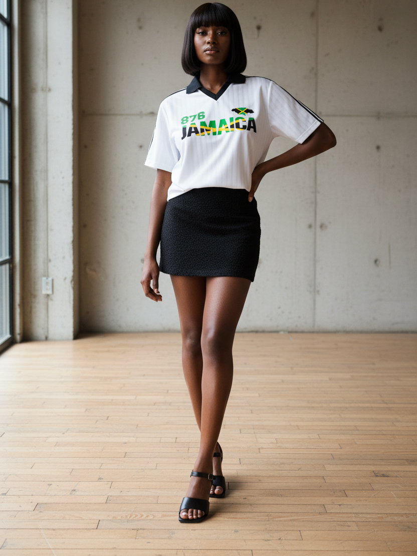 Jamaican Flag Themed Unisex Graphic Contrast Collar Striped Soccer Jersey