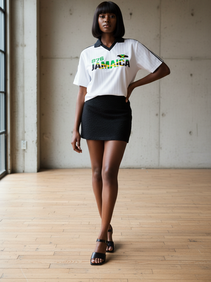 Jamaican Flag Themed Unisex Graphic Contrast Collar Striped Soccer Jersey