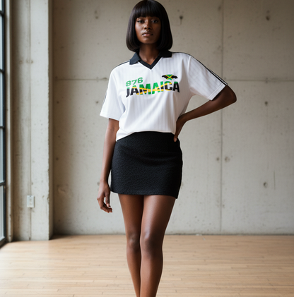 Jamaican Flag Themed Unisex Graphic Contrast Collar Striped Soccer Jersey
