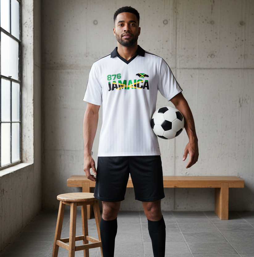 Jamaican Flag Themed Unisex Graphic Contrast Collar Striped Soccer Jersey