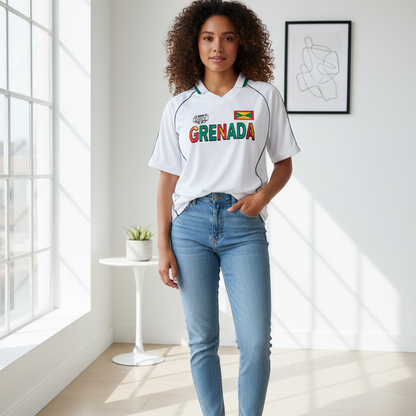 Grenada Flag Themed Graphic Stripe Collared Soccer Jersey
